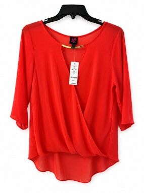 NWT Bebe Coral Sheer Wrap Blouse Top Size Small